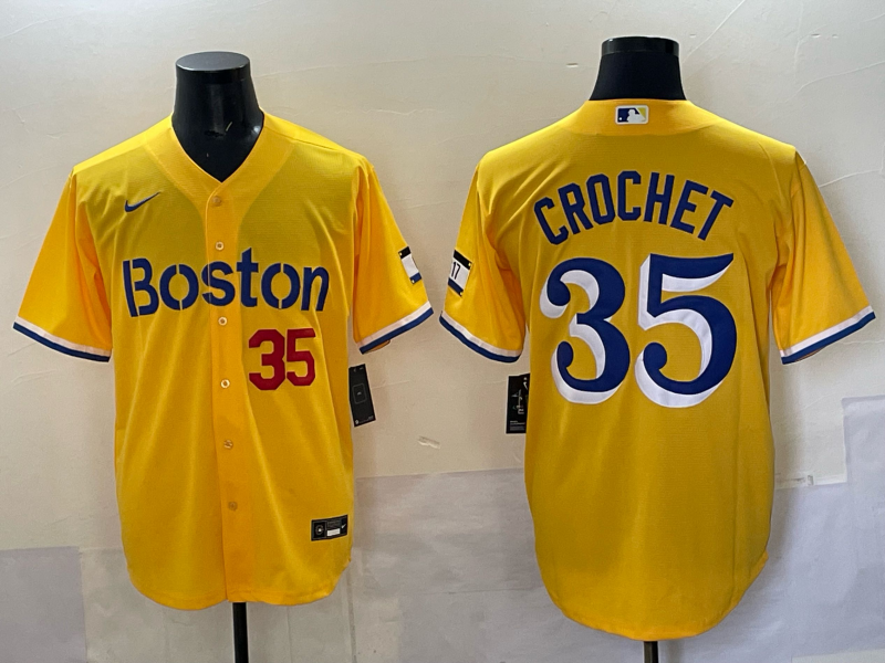 Men 2025 Boston Red Sox #35 Crochet yellow Nike MLB Jersey style 005